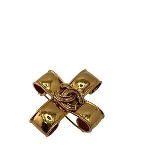 CHANEL Gold Logo Brooch